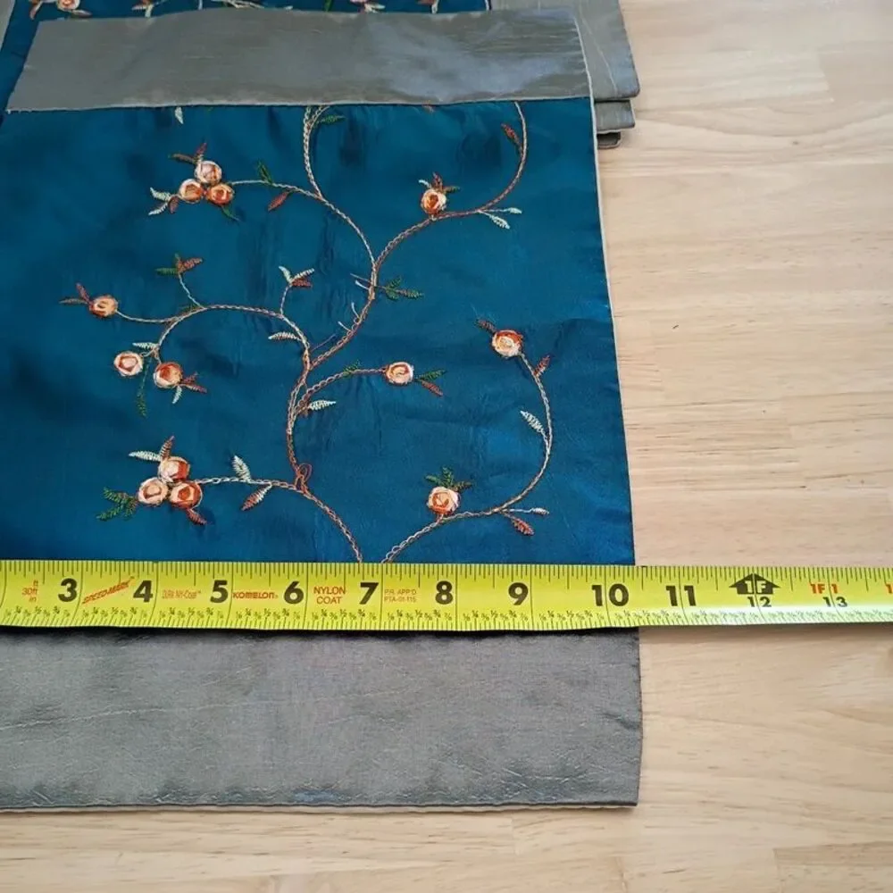 Set of 6 Royal Blue Fabric Placemat Toppers Floral Branch Embroidery
